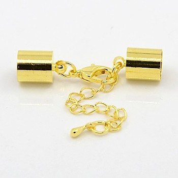 Iron Chain Extender, with Lobster Claw Clasps and Brass Cord Ends, Golden, 28mm, Cord End: 8x4mm, hole: 3mm