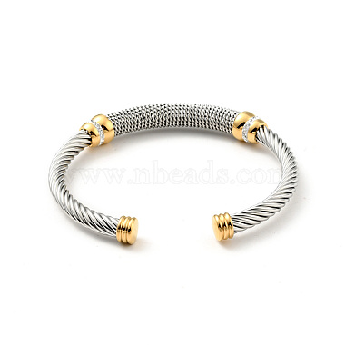 304 Stainless Steel Twist Rope Shape Open Cuff Bangle with Rhinestone for Women(BJEW-D449-01GP-01)-2