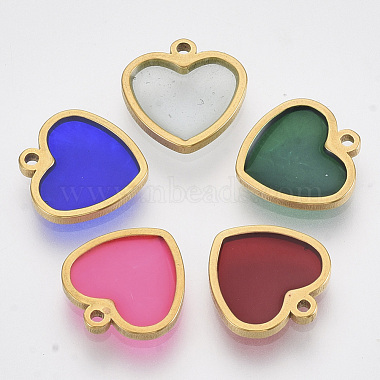 Golden Mixed Color Heart Stainless Steel+Resin Pendants