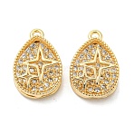 Brass Micro Pave Cubic Zirconia Pendants, Cadmium Free & Nickel Free & Lead Free, Oval with Star, Real 18K Gold Plated, 15x10x4.5mm, Hole: 1.2mm(KK-H460-06G)