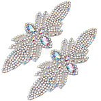Flower Glass Seed Cloth Sew on Appliques, with Rhinestone, Sewing Craft Decoration, Crystal AB, 178x68x5.5mm(PATC-WH0008-92B)
