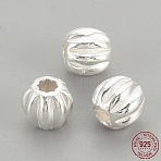 925 Sterling Silver Corrugated Beads, Round, Silver, 3x2.5mm, Hole: 1mm(X-STER-S002-14-3mm)