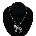 Alloy Colorful Rhinestone Horse Pendant Necklaces for Kid, Platinum, 19.69 inch(50cm)(FS-WG0E39F-01)