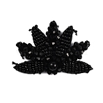 Leaf Felt Sew on Appliques, Glass Beaded Patches, with Imitation Pearl, for DIY Dress, Shoes, Garment, Decoration, Black, 41x60x10mm(DIY-WH0321-47A-02)