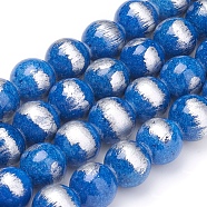 Natural Jade Beads Strands,  Brushed Silver Color, Dyed, Round, Blue, 4mm, Hole: 0.8mm, about 90pcs/strand, 15.7 inch(40cm)(G-G833-4mm-20)