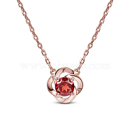 SHEGRACE Flower Glamourous Real Rose Gold Plated 925 Sterling Silver Pendant Necklaces, with Garnet, 15.7 inch(JN450A)