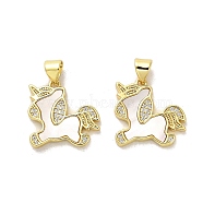 Brass Micro Pave Clear Cubic Zirconia Pendants, with Shell, Real 18K Gold Plated, Horse, 17x17x2mm, Hole: 5x3.5mm(KK-K365-12A-G)