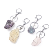 Natural Stone Keychain, with Alloy Split Key Rings and Eco-Friendly Copper Wire, 9.2~11.5cm(KEYC-JKC00301)