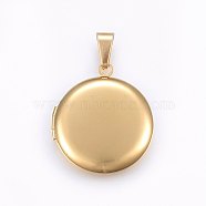 316 Stainless Steel Locket Pendants, Flat Round, Real 18k Gold Plated, 31x27.5x5mm, Hole: 10x5mm, 20mm Inner Diameter(STAS-O103-30G)