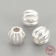 925 Sterling Silver Corrugated Beads, Round, Silver, 3x2.5mm, Hole: 1mm(X-STER-S002-14-3mm)