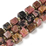 Natural Rhodonite Beads Strands, Cube, with Seed Beads, 5~6x5~6x5~6mm, Hole: 1mm, about 47pcs/strand, 15.12''(38.4cm)(G-G053-B11-01A)