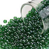 TOHO Round Seed Beads, Japanese Seed Beads, (108B) Transparent Mint Green Luster, 8/0, 3mm, Hole: 1mm, about 222pcs/10g(X-SEED-TR08-0108B)
