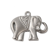 Non-Tarnish 304 Stainless Steel Pendants, Elephant Charms, Stainless Steel Color, 21x25x2mm, Hole: 2mm(STAS-N103-18P)