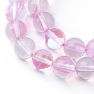 Synthetic Moonstone Beads Strands, Holographic Beads, Dyed, Round, Pink, 6mm, Hole: 1mm, about 60~62pcs/strand, 14~15 inch(G-R375-6mm-B12)