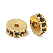 Rack Plating Brass Micro Pave Cubic Zirconia Beads, Lead Free & Cadmium Free, Long-Lasting Plated, Real 18K Gold Plated, Round, Black, 7x2.5mm, Hole: 1.5mm(KK-U030-27G-02)