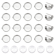 DIY Flat Round Blank Dome Brooch Making Kit, Including 304 Stainless Steel Brooch Settings, Glass Cabochons, Stainless Steel Color, 60Pcs/box(DIY-UN0050-22P)