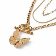 2Pcs 2 Style 304 Stainless Steel Butterfly Pendant Necklaces Set, Round Snake & Paperclip & Curb Chains Stackable Necklaces for Women, Golden, 14.57 inch(37cm), 21.06 inch(53.5cm), 1Pc/style(NJEW-P269-10G)