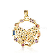 Brass Micro Pave Colorful Cubic Zirconia Pendants, Butterfly Charms, Real 18K Gold Plated, 28x25x2mm(ZIRC-OY001-32-G)