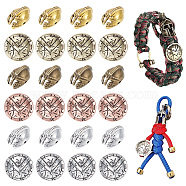 12Pcs Helmet Alloy Beads, with 12Pcs Half Round with Shield Pattern Shank Buttons, Mixed Color, Beads: 16x11x10.5mm, Hole: 1.6mm, 12pcs; Buttons: 17x9.5mm, Hole: 5.5mm, 12pcs(FIND-UN0003-01)