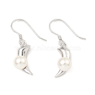 Rhodium Plated 925 Sterling Silver Pepper Dangle Stud Earrings, with Shell Pearl Beaded, WhiteSmoke, 28x6.5mm(EJEW-Z024-02A-P)