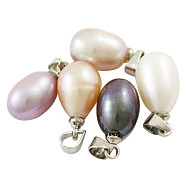 Valentine Day Ideas for Her Natural Cultured Freshwater Pearl Pendants, with Brass Findings, teardrop, Mixed Color, 12.5~14x6~7mm, Hole: 3mm(X-SPB001Y)
