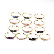 Natural Gemstone Triple Column Beaded Open Cuff Bangle, Wire Wrape Brass Jewelry for Women, Golden, Inner Diameter: 2-1/8 inch(5.45~5.55cm)(BJEW-E377-01G)