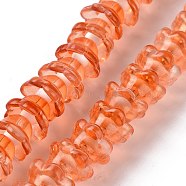 Transparent Glass Beads Strands, with Glitter Powder, Flower, Coral, 11~12x7.5~8mm, Hole: 1.4mm, about 50pcs/strand, 11.42''(29cm)(LAMP-H061-01D-06)