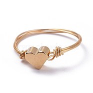 Heart Brass Rings, with Eco-Friendly Copper Wire, Real 18K Gold Plated, US Size 8 1/2(18.5mm), 1mm(RJEW-JR00265)