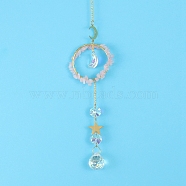 Glass & Brass Pendant Decorations, Suncatchers, Rainbow Makers, with Chips Rose Quartz, for Home Decoration, 400mm(HJEW-PW0002-08A)