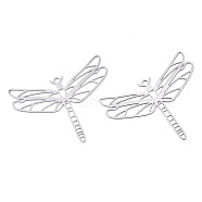 201 Stainless Steel Filigree Pendants, Etched Metal Embellishments, Dragonfly, Stainless Steel Color, 22x29.5x0.3mm, Hole: 1.2mm(X-STAS-S118-008P)