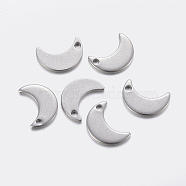304 Stainless Steel Charms, Moon, Stainless Steel Color, 10x7x1mm, Hole: 1.2mm(STAS-F159-40P)