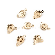 201 Stainless Steel Snap Clasps, Flat Round, Real 24k Gold Plated, 15x9x5mm, Hole: 1.5mm and 2mm(STAS-I137-06G)