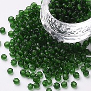 Glass Seed Beads, Frosted Colors, Round, Green, 4mm, Hole: 1~1.5mm, about 4500pcs/pound(SEED-A008-4mm-M7)