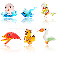 6Pcs 6 Styles Home Decorations, Handmade Lampwork Display Decorations, Mixed Shapes, Mixed Color, 17~37x15~26x4~27mm, 1pc/style(LAMP-GA0001-07A)