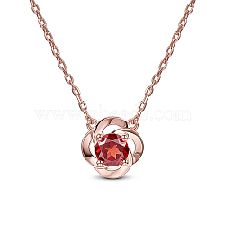 SHEGRACE Flower Glamourous Real Rose Gold Plated 925 Sterling Silver Pendant Necklaces, with Cubic Zirconia, FireBrick, 15.7 inch(JN450A)