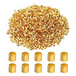 Brass Crimp Beads, Tube, Golden, 2x2x0.15mm, Hole: 1.5mm, about 1000pcs/bag(KK-YW0002-02G)