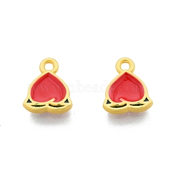 Alloy Enamel Pendants, Peach, Matte Gold Color, Red, 9.5x8x1.5mm, Hole: 1.4mm(FIND-A017-35MG)