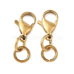 304 Stainless Steel Lobster Claw Clasps, with Jump Rings, Ion Plating(IP), Real 18K Gold Plated, 20mm(STAS-K313-01D-G)