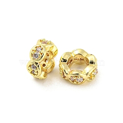 Brass Micro Pave Cubic Zirconia Beads, Long-Lasting Plated, Lead Free & Cadmium Free, Flower, Golden, 6.5x3mm, Hole: 3.8mm(KK-H452-16G)