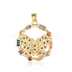 Brass Micro Pave Colorful Cubic Zirconia Pendants, Butterfly Charms, Real 18K Gold Plated, 28x25x2mm(ZIRC-OY001-32-G)