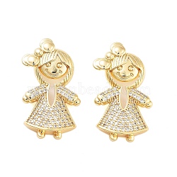 Rack Plating Brass Clear Cubic Zirconia Pendants, Cadmium Free & Lead Free, Long-Lasting Plated, Little Girls, Real 18K Gold Plated, 27.5x16.5x6.5mm, Hole: 2.5x5mm(KK-S379-09G-B)