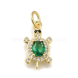 Rack Plating Brass Micro Pave Cubic Zirconia Pendants, Long-Lasting Plated, Lead Free & Cadmium Free, Turtle, with Jump Ring, Green, Real 18K Gold Plated, 15.5x9x3.5mm, Hole: 3.5mm(X-KK-K373-14G)