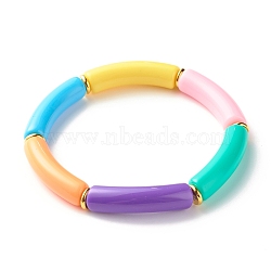 Candy Color Chunky Acrylic Curved Tube Beads Stretch Bracelet for Girl Women, Orange, Inner Diameter: 2-1/8 inch(5.4cm)(BJEW-JB07297-01)