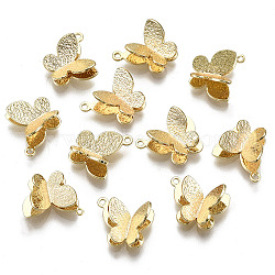 Brass Charms, Nickel Free, Butterfly, Textured, Real 18K Gold Plated, 8.5x10.5x4~4.5mm, Hole: 0.9mm(X-KK-T055-031G-NF)
