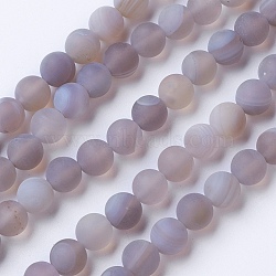 Natural Grade A Striped Agate/Banded Agate Beads Strands, Dyed & Heated, Frosted, Round, Rosy Brown, 10mm, Hole: 1.2mm, about 47pcs/strand, 14.9 inch(38cm)(G-E478-04-10mm)