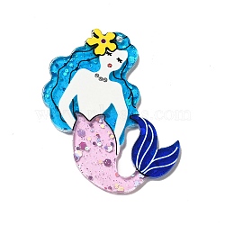 Transprent Acrylic Big Pendants, with Sequins, Mermaid Charm, Deep Sky Blue, 50.5x42.5x2.5mm, Hole: 1.6mm(SACR-P016-B01)