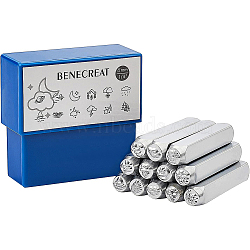 BENECREAT Iron Metal Stamps, for Imprinting Metal, Mixed Pattern, Platinum, 65.5x10mm, Pattern: 6mm, 12pcs/box(AJEW-BC0001-50A)