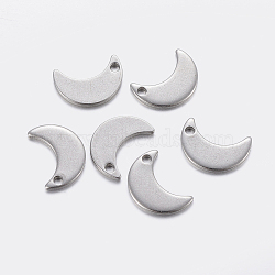 Tarnish Resistant 304 Stainless Steel Charms, Moon, Stainless Steel Color, 10x7x1mm, Hole: 1.2mm(STAS-F159-40P)