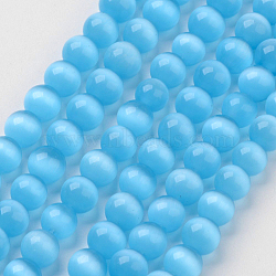 Cat Eye Beads, Round, Deep Sky Blue, 6mm, Hole: 1mm, about 66pcs/strand, 15.5 inch(X-CER59)