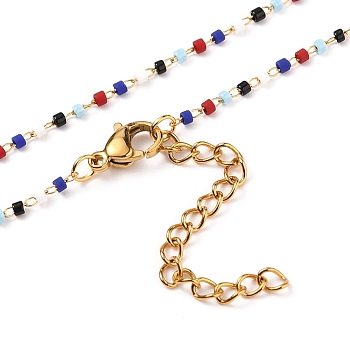 Handmade Glass Seed Beaded Necklaces, with Golden Plated 304 Stainless Steel Lobster Claw Clasps, Colorful, 16 inch(40.7cm)